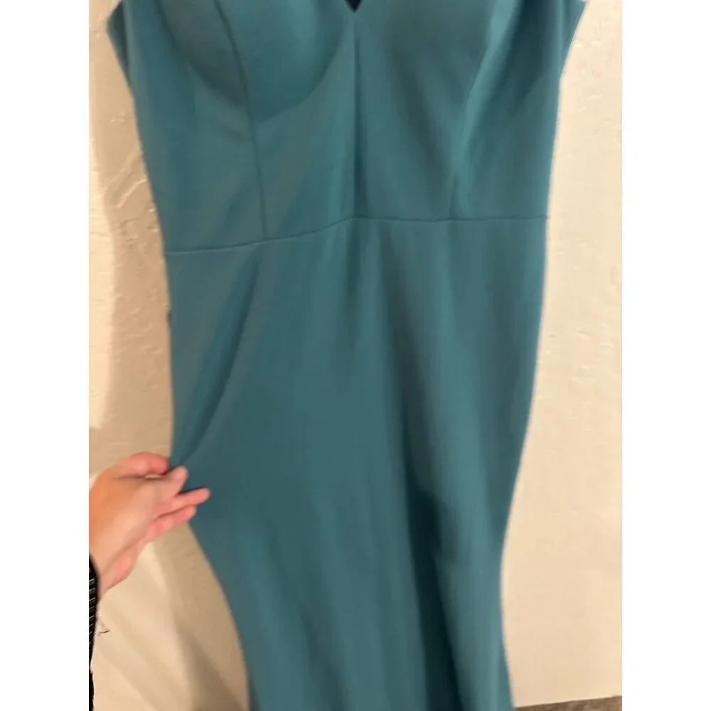 Y NWT BHLDN Turquoise Jones V Neck Structured Mermaid Style formal Maxi Gown - Picture 7 of 13